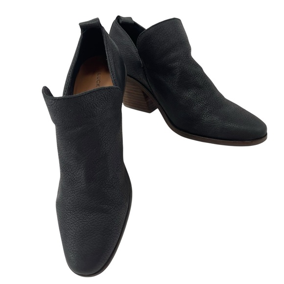 Lucky Brand Womens Black Leather Upper Fun Academia Casual Ankle Bootie  Sz 8.5M - Picture 1 of 10